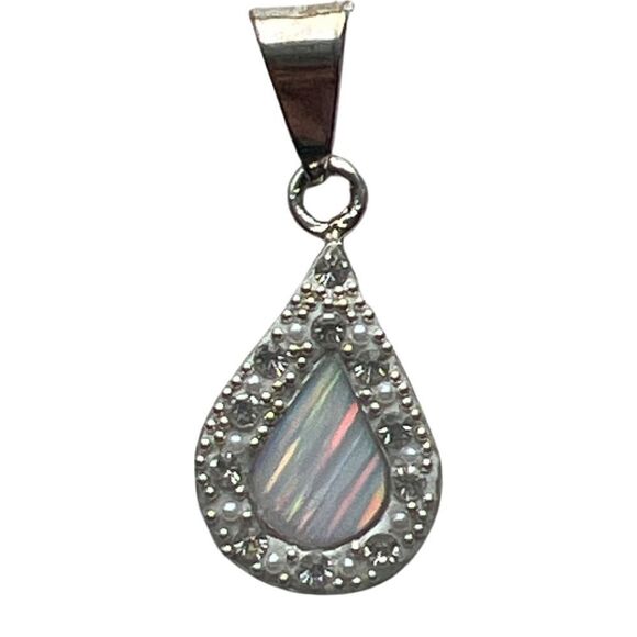 Vintage White Opal Mexico Silver Pendent on 925 Sterling Silver Chain Necklace - Picture 8 of 10